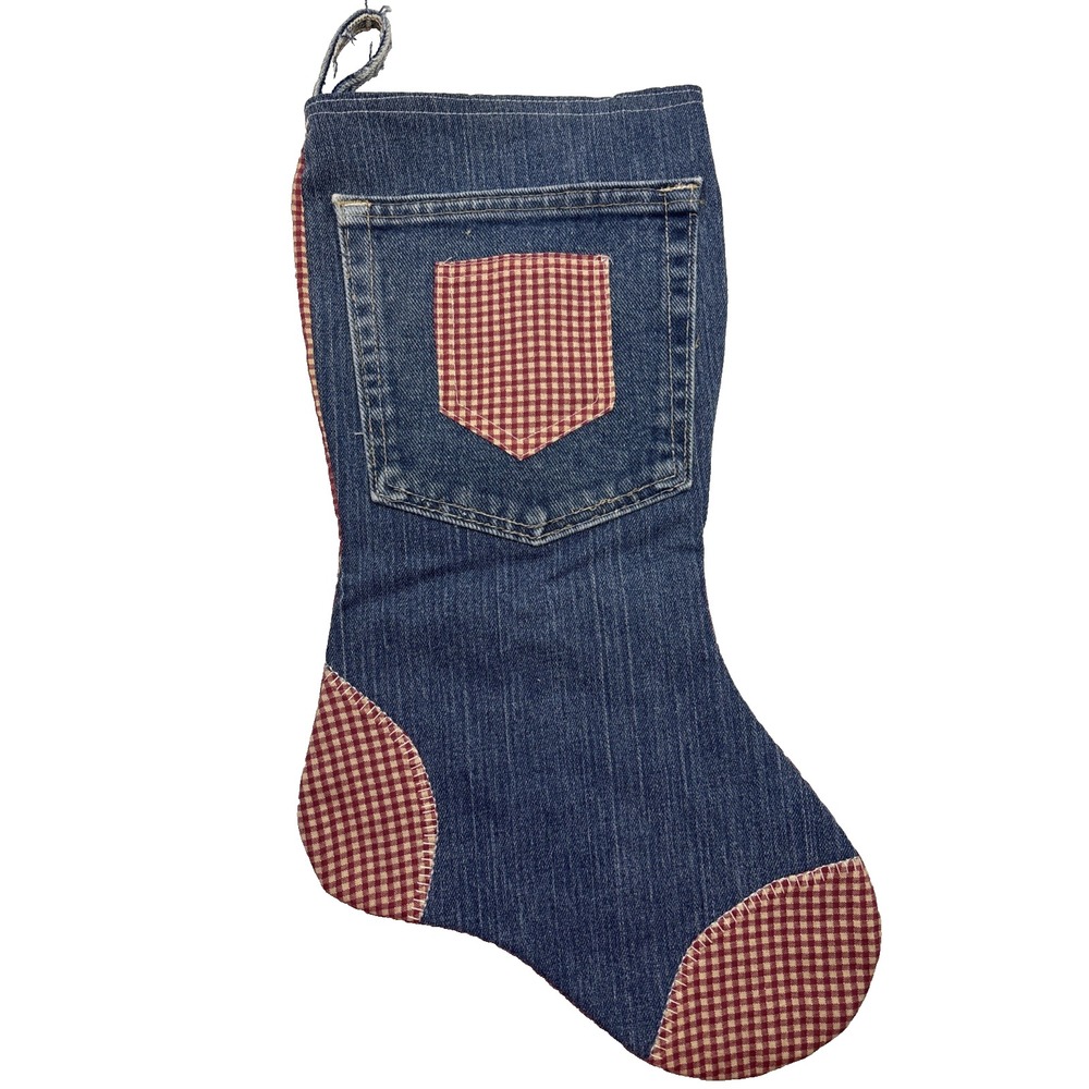 Christmas Stocking Handmade Lined 18" Blue Jean Denim Country Cowboy Western